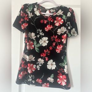 Express Black Blouse With Floral Detail, Size Small